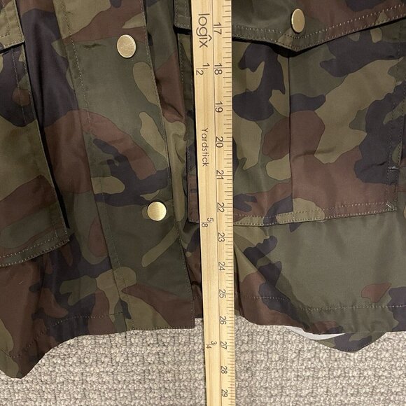 J. CREW Perfect Rain Jacket Womens Size Small Sp Green Camo Cinch Waist Hooded - Picture 7 of 8